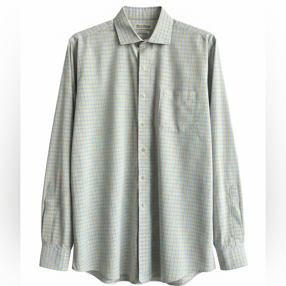 Brooks Brothers 16.5-36 Classic Fit-Blue Yellow Plaid Button Down Non-Iron